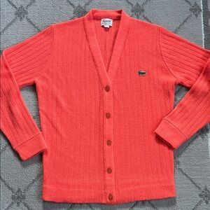 Vintage 1960’s Lacoste Crocodile Coral Cardigan Sweater Orlon Acrylic Haymaker